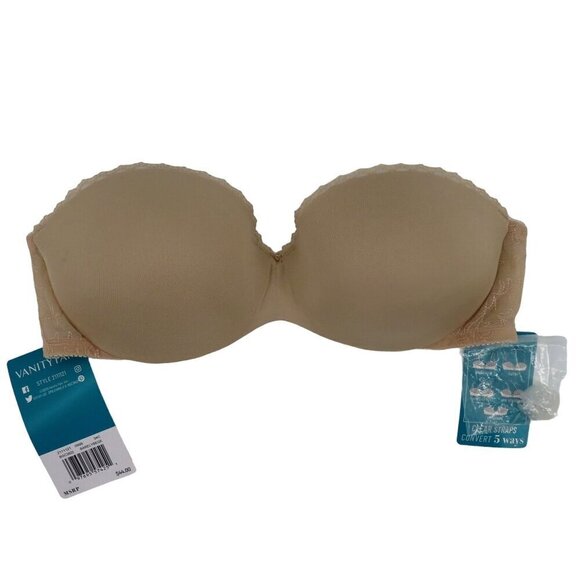 Vanity Fair 34C Bra 2111121 Beige Gel Touch Strapless Convertible Underwire NEW - Picture 1 of 16
